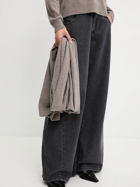 Answear.LAB sweter z wełny merino z szalem damski kolor brązowy lekki