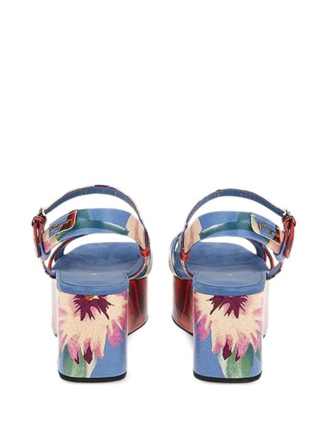 Ferragamo floral-print buckled ladies sandals - Blue