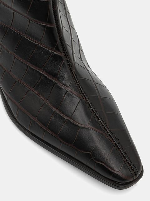 Copenhagen kozaki skórzane damskie kolor brązowy na płaskim obcasie CPH295 croco leather