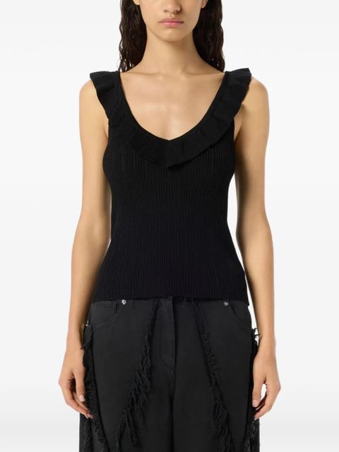 Blumarine ruffled V-neck tank top - Black