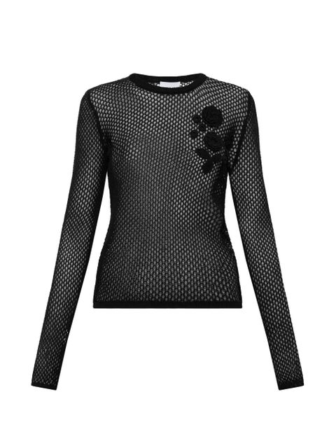 GANNI floral-appliqué crochet-knit sweater - Black - zdjęcie produktu nr 1