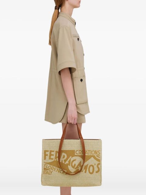 Ferragamo large logo-embroidered tote bag - Neutrals - zdjęcie produktu nr 2