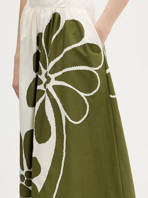 Farm Rio spódnica bawełniana kolor beżowy midi rozkloszowana 350513