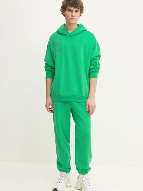 Pangaia spodnie dresowe bawełniane kolor zielony gładkie - zdjęcie produktu nr 2