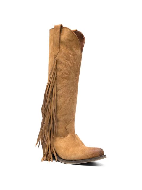 Golden Goose fringed embroidered boots - Brown
