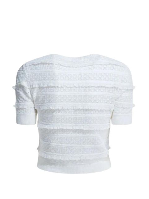 Self-Portrait ruffled cropped sweater - White