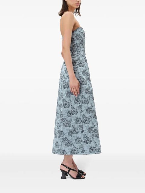 GANNI Botanical jacquard midi dress - Blue