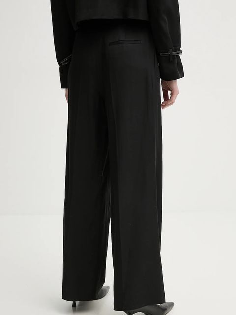 ISABELLE BLANCHE spodnie z domieszką lnu damskie kolor czarny proste high waist IS25SS-P059-T004