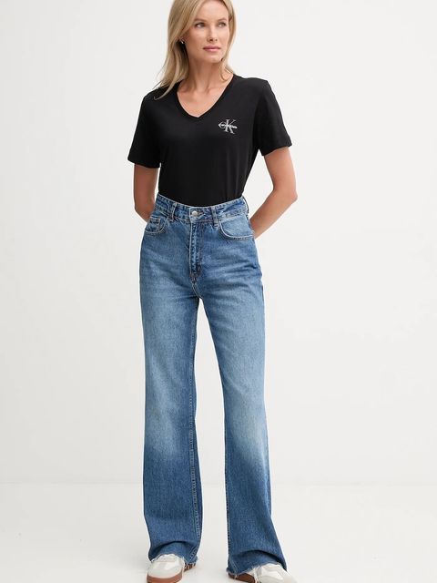 Calvin Klein Jeans t-shirt bawełniany 2-pack damski kolor czarny LV047C906G - zdjęcie produktu nr 2