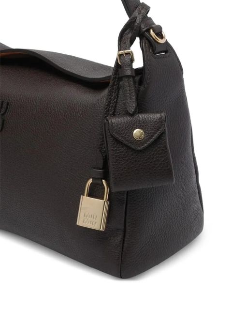 Miu Miu logo-lettering padlock-detail leather shoulder bag - Brown