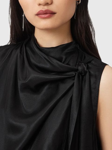 AllSaints bluzka z dodatkiem jedwabiu HERELA damska kolor czarny gładka W011PD - zdjęcie produktu nr 2