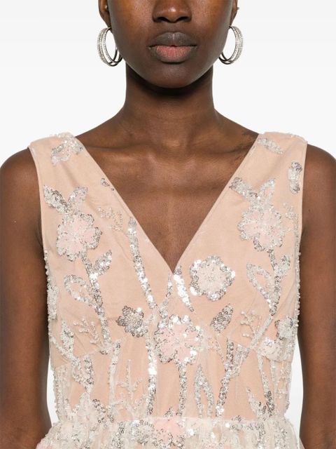 Self-Portrait sequined lace mini dress - Neutrals