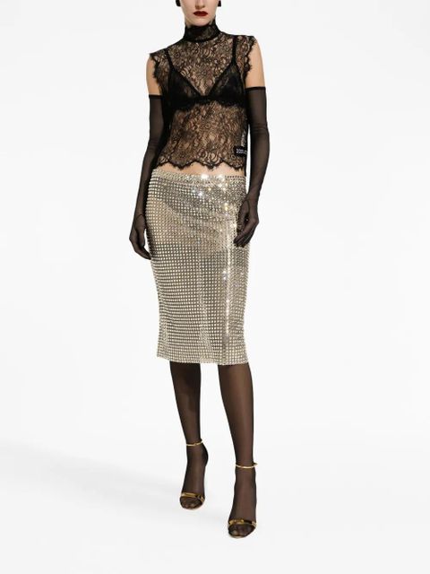 Dolce & Gabbana logo-patch floral-lace top - Black