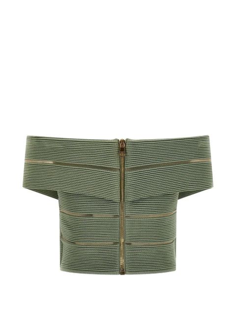 Balmain off-the-shoulder zip-fastening top - Green - zdjęcie produktu nr 2