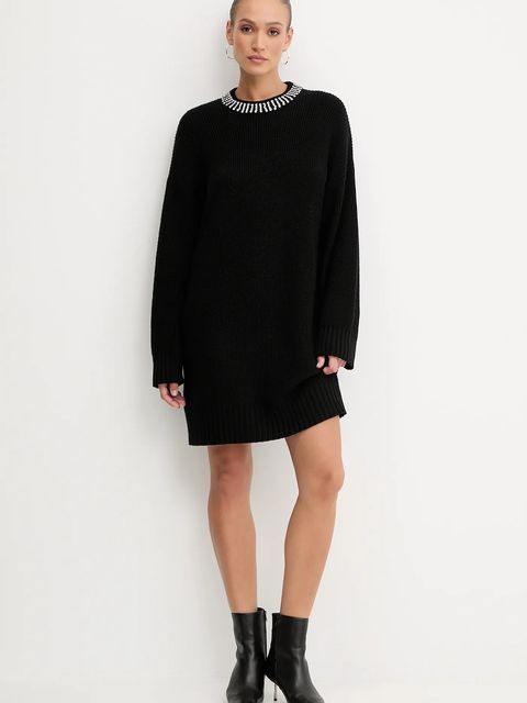 Pinko sukienka z domieszką wełny kolor czarny midi oversize 105746 A2S4