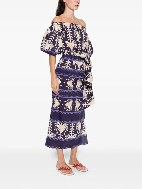 Johanna Ortiz off-shoulder patterned midi dress - Purple