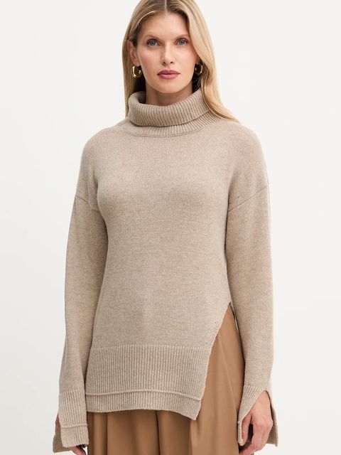 Simona Corsellini sweter z dodatkiem wełny damski kolor beżowy lekki z golfem A25CPMGP08S1 - zdjęcie produktu nr 1