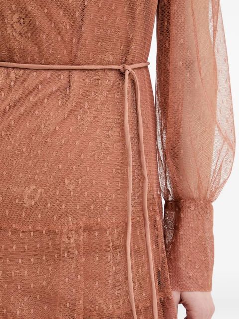 TWINSET lace-overlaid tiered dress - Brown