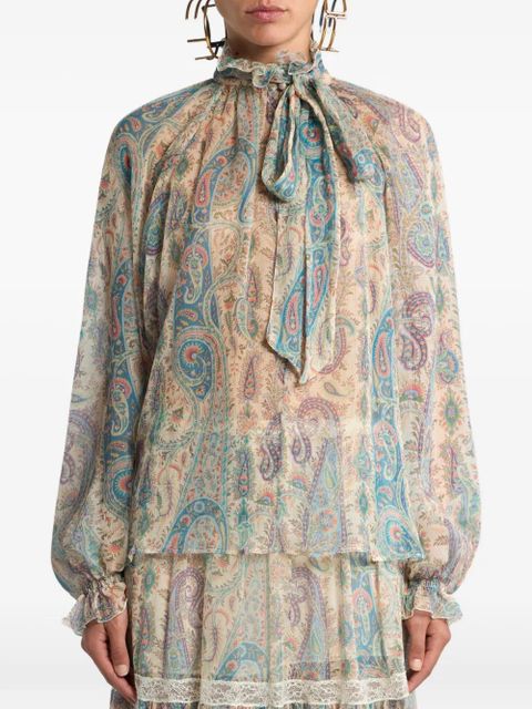 ETRO scarf-detail paisley-print silk blouse - Neutrals
