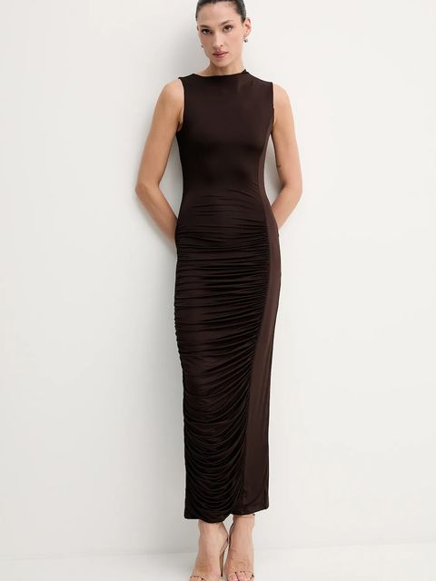 Rotate sukienka kolor brązowy maxi dopasowana 1149652910