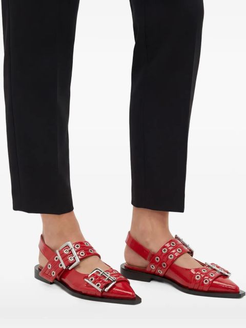 GANNI Wide Welt buckled ballerina shoes - Red