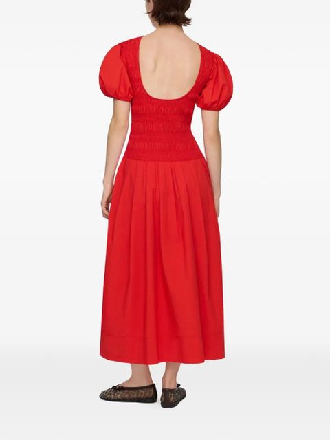 GANNI smocked puff-sleeve dress - Red