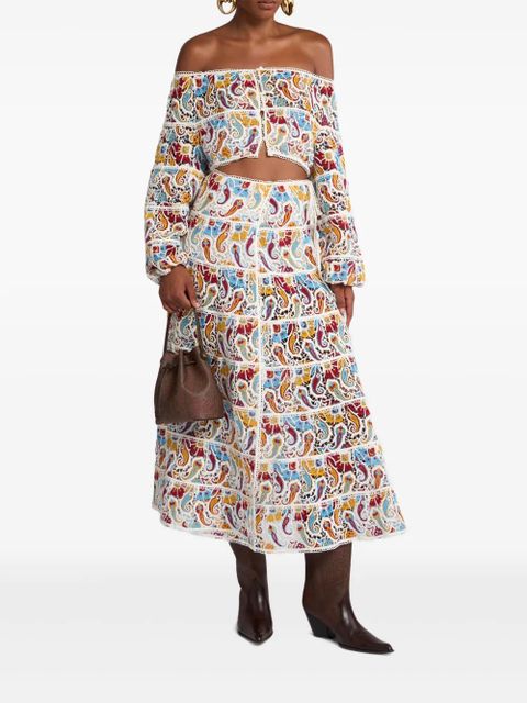 ETRO paisley-macramé top - White