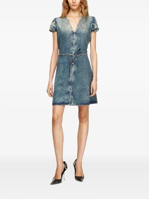 Diesel puff-sleeves buttoned-front mini day dress - Blue