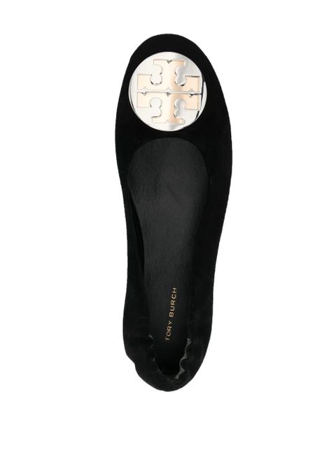 Tory Burch logo-plaque detail ballerina shoes - Black