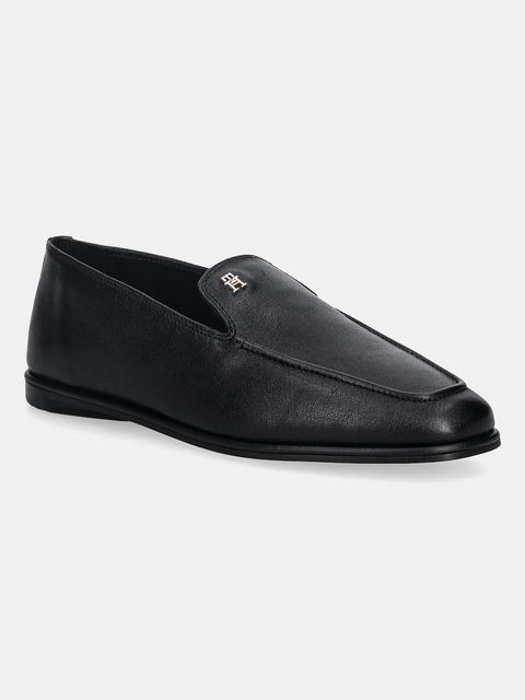 Tommy Hilfiger mokasyny skórzane TH LEATHER LOAFER damskie kolor czarny na płaskim obcasie FW0FW09319 - zdjęcie produktu nr 1