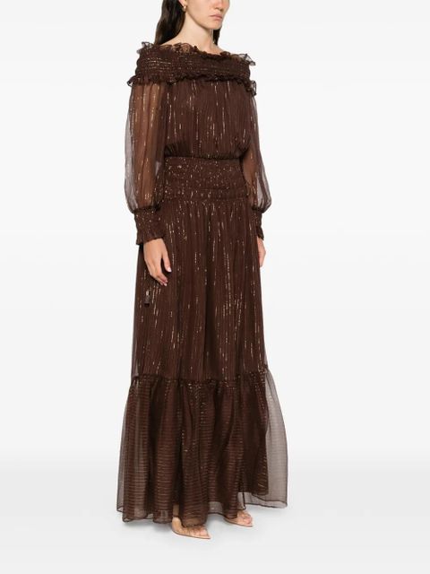 Self-Portrait georgette maxi dress - Brown