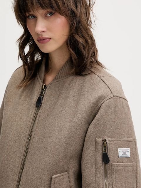 Guess Jeans kurtka bomber z dodatkiem wełny kolor beżowy przejściowa oversize W5BL14 W1482