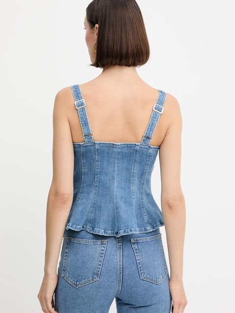 Guess top jeansowy ANIKA kolor granatowy gładka W5YH0Z D4LU0 - zdjęcie produktu nr 2