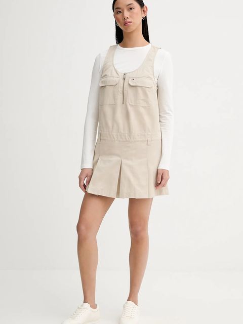 Tommy Jeans sukienka bawełniana kolor beżowy mini rozkloszowana DW0DW21949 - zdjęcie produktu nr 2