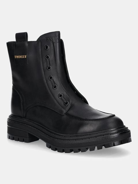 Twinset workery skórzane damskie kolor czarny na platformie 252TCP184 - zdjęcie produktu nr 1