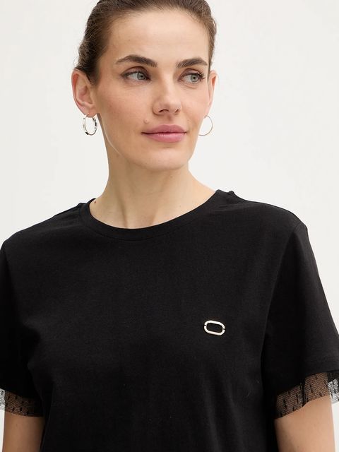 Twinset t-shirt bawełniany damski kolor czarny 252TT231A