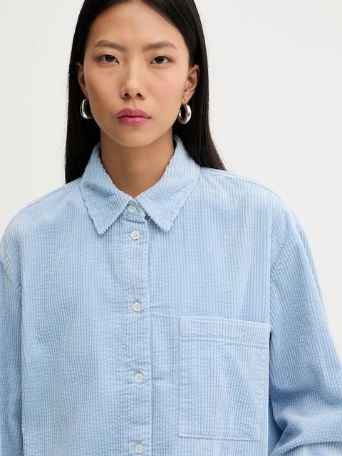 Marc O'Polo koszula sztruksowa damska kolor niebieski relaxed z kołnierzykiem klasycznym 5000007448