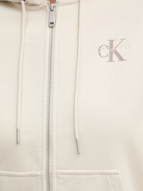 Calvin Klein Jeans bluza damska kolor beżowy z kapturem z nadrukiem LV047B270G