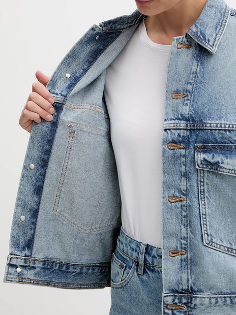Calvin Klein Jeans kurtka jeansowa kolor niebieski przejściowa oversize LV047C730G