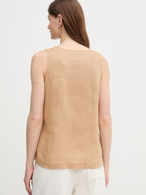 United Colors of Benetton bluzka lniana kolor beżowy gładka 5BMLDQ06W