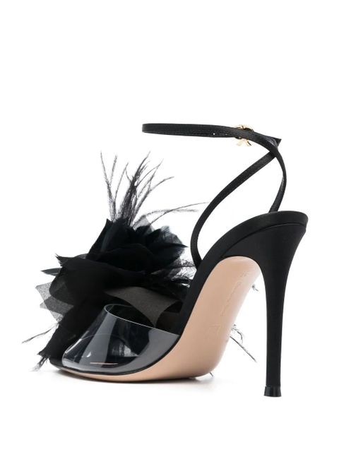 Gianvito Rossi Ynez 105mm feather-embellished sandals - Black