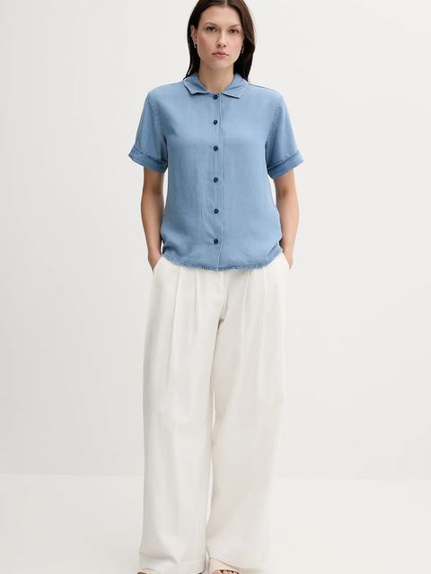 United Colors of Benetton koszula damska kolor niebieski relaxed z kołnierzykiem klasycznym 5KHNDQ0BW - zdjęcie produktu nr 2