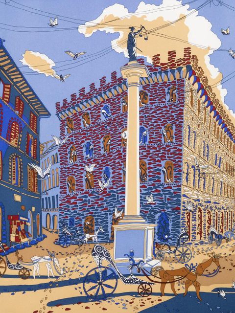 Ferragamo scenic print scarf - Blue