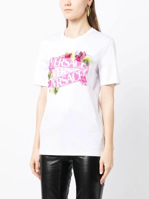 Versace floral logo-print T-shirt - White
