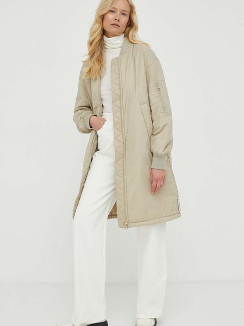 Bruuns Bazaar longsleeve z domieszką wełny Angela kolor beżowy z golfem