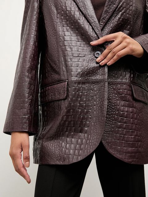 Answear.LAB marynarka skórzana kolor bordowy jednorzędowa gładka