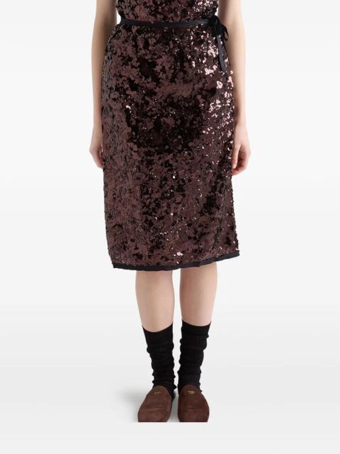 Prada sequin-embellished ribbon-tied skirt - Brown