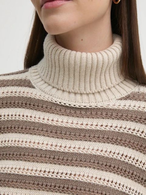 Sisley sweter damski kolor beżowy z golfem 1441L2020