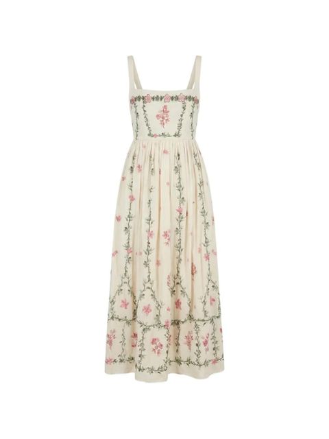 Agua By Agua Bendita Barbara Cauca floral-embroidered cotton midi dress - Neutrals - zdjęcie produktu nr 1