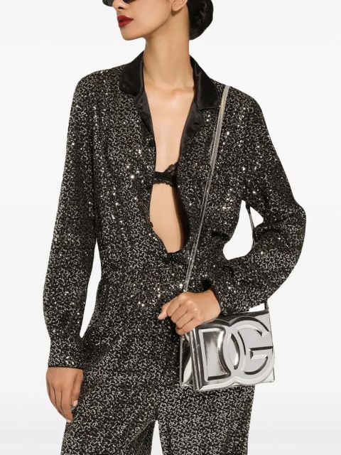 Dolce & Gabbana satin-collar sequin-embellished shirt - Black